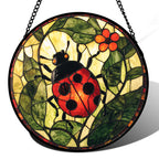 AMDERVEN Stained Glass Window Hanging - Red Ladybug Green Plant Flower Sun Catcher for Door Home Decor Insect Suncatcher Christmas Mother's Day Birthday Gifts for Women Men Mom Nana 6.3 in
