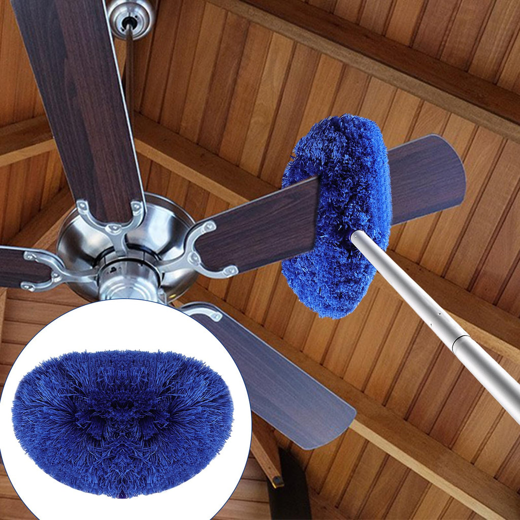 Max 66'' Ceiling Fan Cleaner Duster Reusable Microfiber Ceiling Fan Blade Cleaner Removable Duster with Extension Pole for Cleaning Walls Bookshelves Furniture Door Window Top, Jewel Blue, 2 Pack