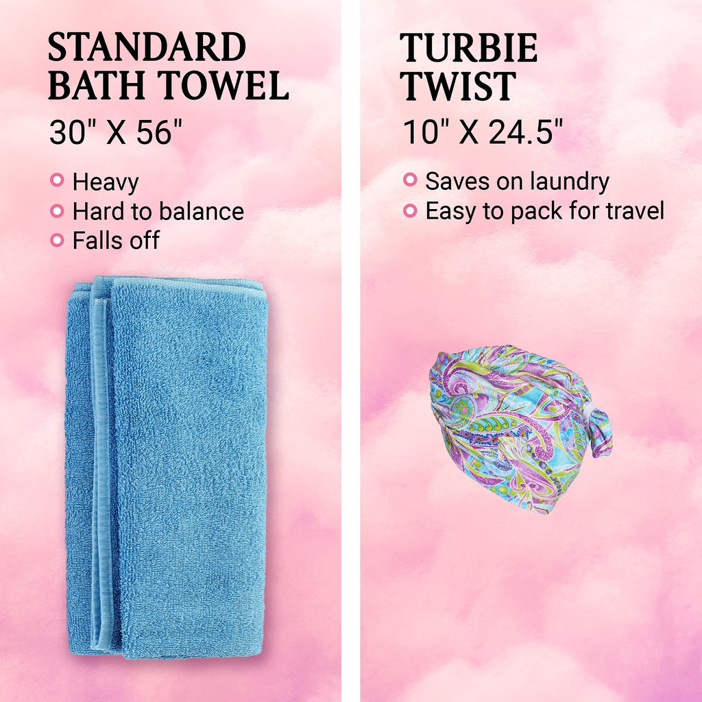 Turbie Twist Microfiber Hair Towel Wrap for Women and Men | 2 Pack | Bathroom Essential Accessories | Quick Dry Hair Turban for Drying Curly, Long & Thick Hair (Purple Paisley)