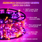 JMEXSUSS 168ft 600 LED Halloween String Lights Outdoor, Orange and Purple Halloween Lights Clear Wire, 8 Modes Waterproof Christmas Twinkle String Lights Plug in for Tree Halloween Decorations