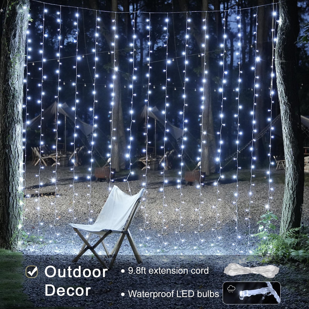 JMEXSUSS 300 LED 9.8x9.8Ft White Curtain Lights with Remote, White Christmas Lights Indoor Plug in, 8 Modes White String Lights for Bedroom Wall Wedding Reception Party Backdrop Window Decorations