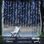 JMEXSUSS 300 LED 9.8x9.8Ft White Curtain Lights with Remote, White Christmas Lights Indoor Plug in, 8 Modes White String Lights for Bedroom Wall Wedding Reception Party Backdrop Window Decorations