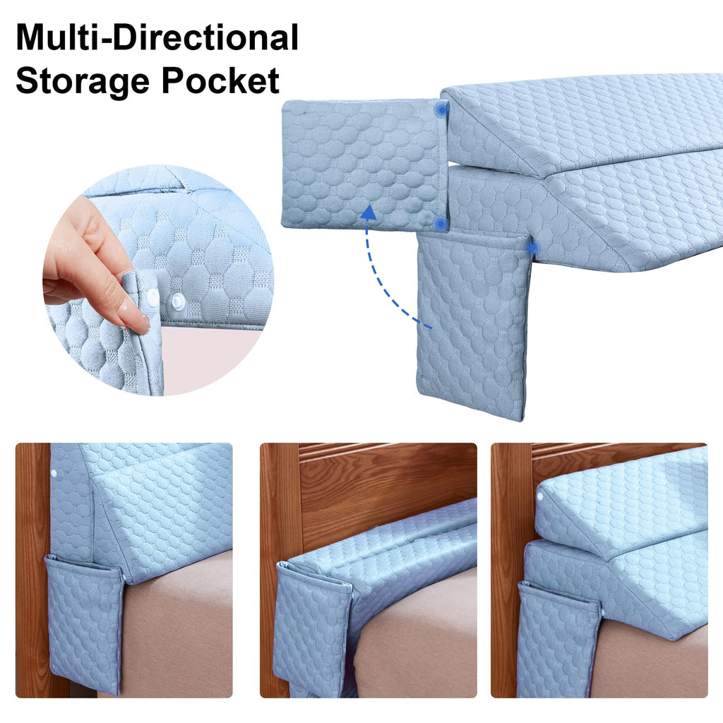 EUHAMS King Size Bed Wedge Pillow - Bed Gap Filler Mattress Wedge Headboard Pillow Close The Gap 0-7" Between Your Headboard and Mattress or Wall for Sleeping Backrest Pillow（Blue 76"x10"x6" ）