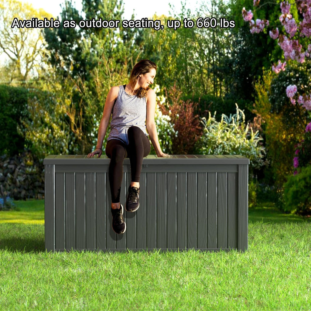 MAIUSCOLI 180 Gallon Resin Outdoor Deck Box Waterproof Patio Furniture, Garden Tools, Cushions, Pool Accessories Outside Storage (Black, 180 Gallon)