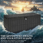 YITAHOME 134 Gallon Large Deck Box, Waterproof Resin Outdoor Storage Box with Lock, Doubles as 2-Person Bench Seating for Patio Furniture Cushions,Garden Tools & Pool Accessories, Black