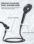 Magichome Shower Head with Handheld, High Pressure 10-Spray Detachable Chrome Showerhead with Stainless Steel Hose, Black