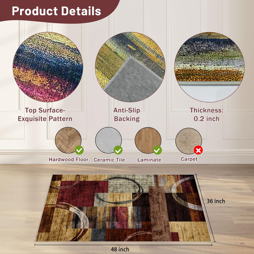 Office Chair Mat for Hardwood Floor&Tile Floor,36"X 48" Heavy Duty Desk Chair Mat for Hard Floors,Under Desk Rug for Rolling Computer Chair,Anti Slip,Low Pile Carpet Floor-Geo Multi