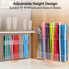 Rycid 9.5” Large Acrylic Straw Holder for Cabinet Door, Reusable Adjustable Two-Part Straws Organizer with Ultra Sticky Adhesive Strips, 2026 Straw Storage for Kitchen Cupboard (Transparent)