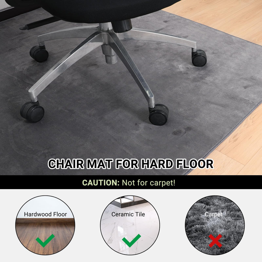 QQpony 63"x51" Office Chair Mat for Hardwood Floor, Flannel Fabric Desk Rug for Hard Surface, Protector Floor Mat for Home Office (Grey)