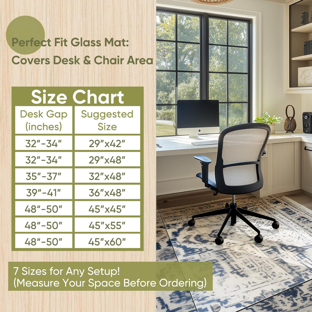 Furnbar Office Chair Mat for Carpet & Hardwood, Upgraded 29" x 42" Dual Use Tempered Glass Chair Mat for Chair and Footrest Under Desk