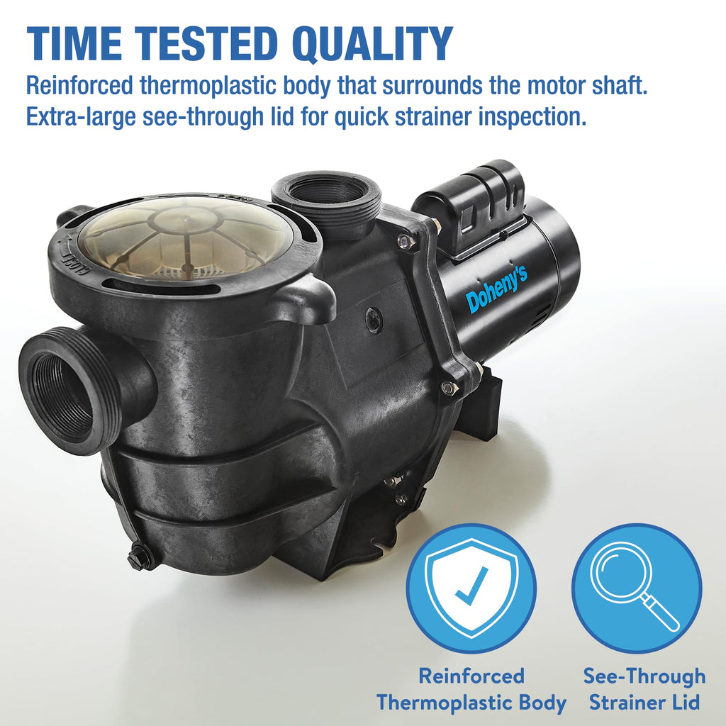 Doheny's Inground Swimming Pool Pro Pump | 1.5 HP, 115V/230V, 97 GPM | Self-Priming, Heavy-Duty, Low-Noise, High-Efficiency | Stainless Steel Shaft, Reinforced Thermoplastic, CSA & ETL Certified