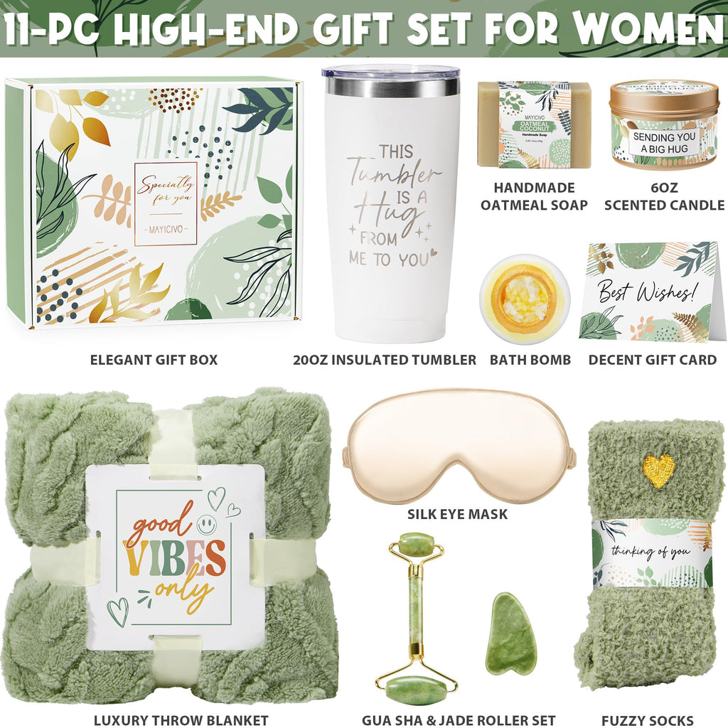 Self Care Gifts for Women Get Well Soon Gifts Basket, Birthday Gifts for Women Care Package Relaxing Spa Gifts Thinking of You Gifts w/ Blanket, Unique Christmas Gifts for Mom Her Friend Sister Wife