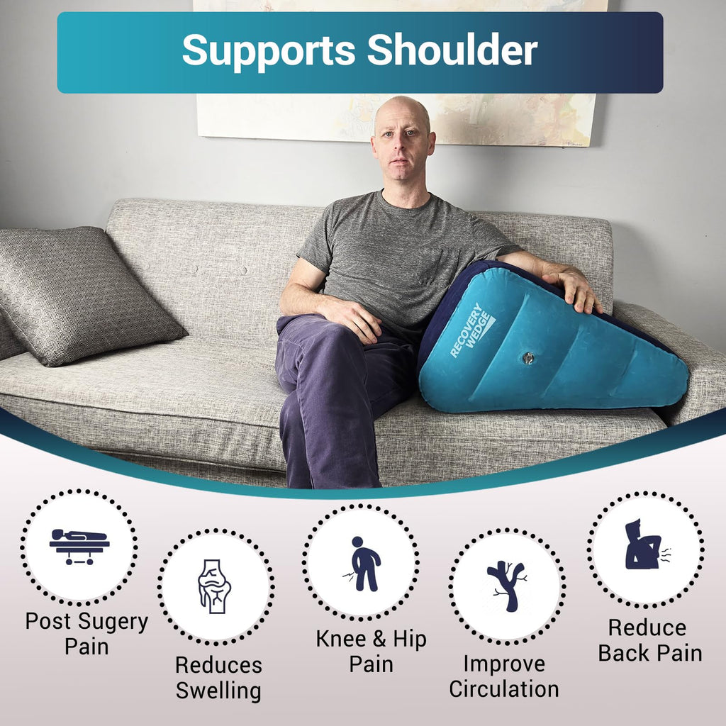 Leg Elevation Pillow by Recovery Wedge, Inflatable Wedge Pillow for Sleeping and Post-Surgical Recovery, Improve Circulation and Reduce Swelling, Speed Injury Recovery. (Large triangle)