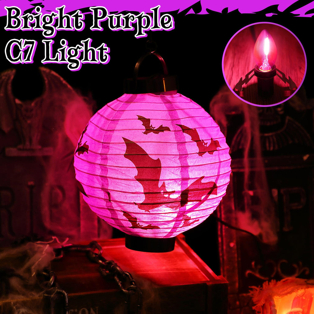 Enhon 4 Pack Accessory Cord with 1 LED Light Bulb, Blow Mold Light with C7 Lamp, Black Cord with On/Off Switch Plug, Christmas Village Light for Holiday Indoor Decor Craft Projects (Purple)