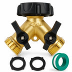 Brass Garden Hose Splitter 2 Way, 3/4 Inch Hose Connector Tap Splitter, Hose Y Splitter, Hose Spigot Adapter 2 Valves with Extra Rubber Washers
