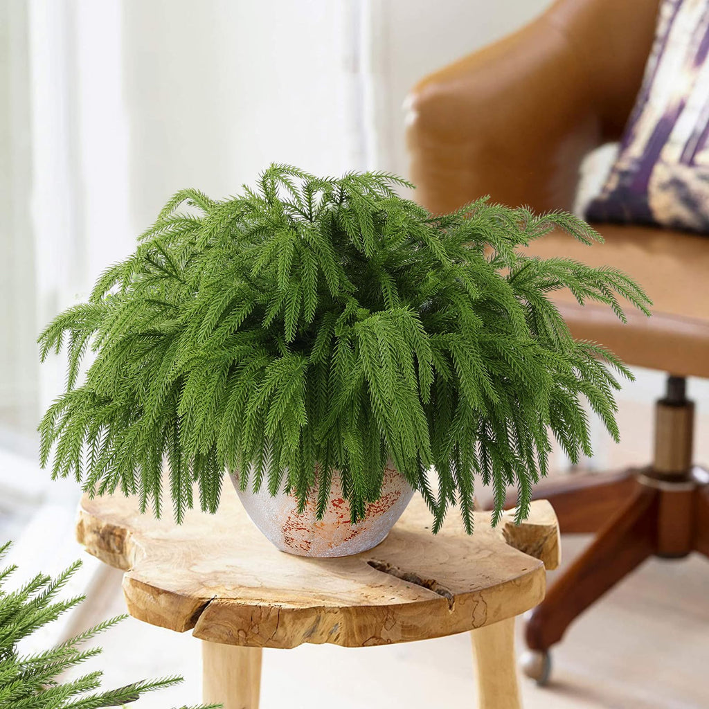 Rowfad 12 Pcs Artificial Norfolk Pine Branches, Norfolk Pine Artificial Pine Stems DIY Crafts Faux Christmas Greenary Norfolk Pine Branches for Xmas Wreath Garland Home Decor (12)