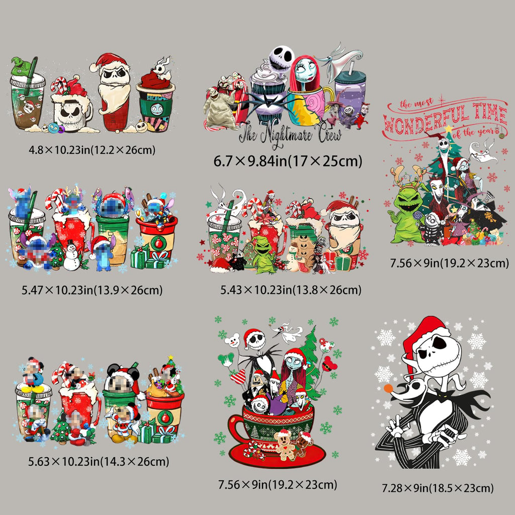 Christmas Iron on Transfers Patches, 8 Sheets Winter Iron on Patches for Clothing Halloween Heat Transfer Vinyl Cute Snowflake Nightmare Iron on Decals for T-Shirts Clothing Backpack DIY Decorations