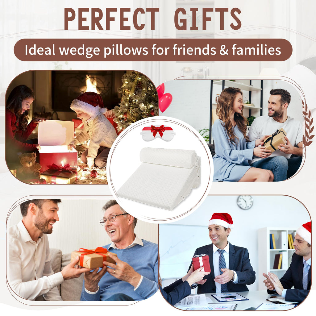 Wedge Pillow for Sleep Apnea with Extra Sleep Mask, 8 & 12 Inch Adjustable Wedge Pillow for Acid Reflux Relief, Washable Cover, Memory Foam Sleep Apnea Pillow for Back support, Leg, Knee & Acid reflux
