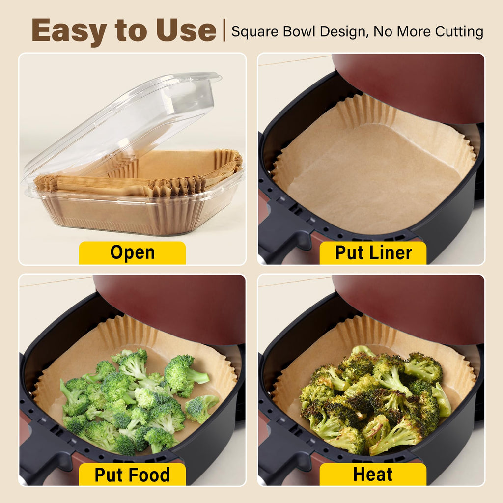 Air Fryer Liners Disposable, 250pcs Non-stick Disposable Airfryer Liners, 8 Inch Unbleached Parchment Paper, Square Air Fryer Paper Liners for 5-8QT Air Fryer, Baking, Roasting Microwave