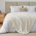 Fleece Throw Blanket for Couch - 300GSM Soft & Warm Fluffy Cream White Blanket, Decorative and Giftable Striped Blankets for Women, Men, 50"x60"
