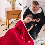 JOYWOO Wearable Blanket Hoodie, Oversized Hooded Blanket for Adult, Birthday Christmas Gifts for Women Men, Cozy Fuzzy Sherpa Sweatshirt Blanket with Giant Pocket and Zipper, Black