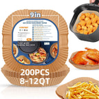 HONYAO Air Fryer Paper Liners XXL for 8-12 Qt Airfryer, 200pcs 9-10 inch Square Thickened 50gsm Disposable Parchment Tray