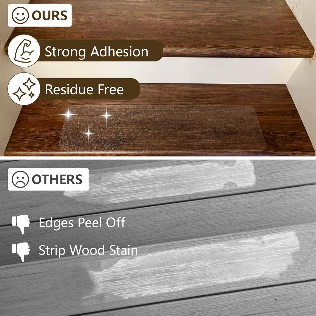 Wishtofly Clear Stair Treads Non Slip 30"x6", 18-Pack Anti Slip Stair Strips for Wooden Steps Indoor, Transparent Adhesive Pre-Cut Stair Step Grips, Safety for Elderly, Children and Dogs