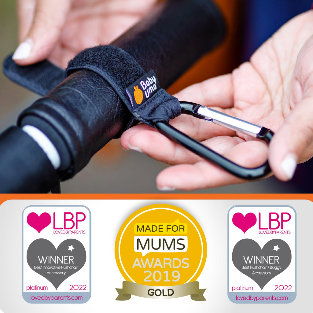 Baby Uma Baby Stroller Hooks for Bags - 4-Pack of Stroller Clips for Diaper Bag, Carry 11 lbs per Stroller Carabiner Clip, Adjustable Stroller Straps, Bag Hook, Universal Stroller Accessories