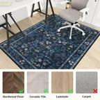 chakme Office Chair Mat for Hardwood Floor, 48"x36" Easy Glide Computer Desk Mat Protector for Rolling Chair Under Desk Rug Nonslip Backing, Machine Wash, (Floral)