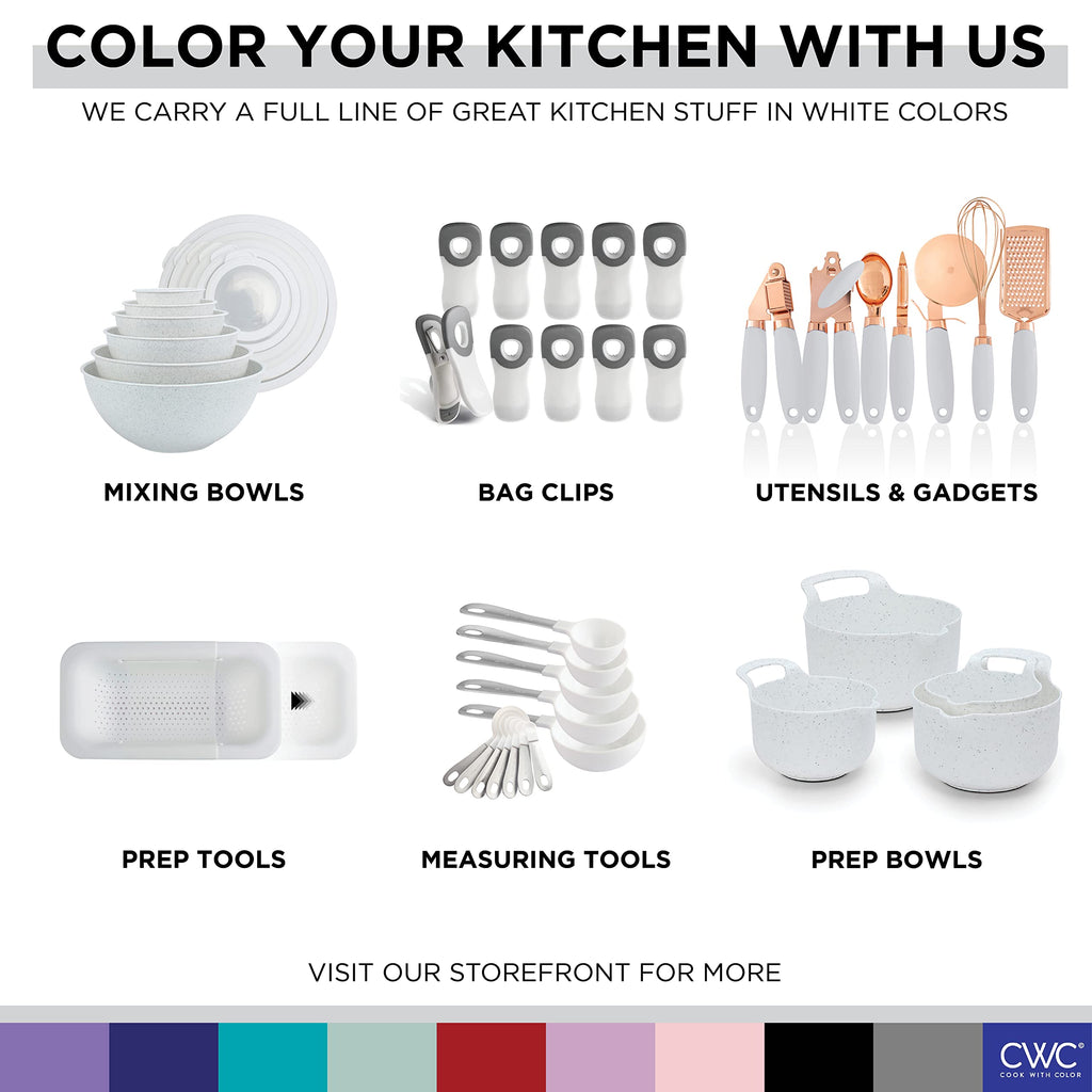 COOK WITH COLOR Mixing Bowls with TPR Lids - 12 Piece Plastic Nesting Bowls Set includes 6 Prep Bowls and 6 Lids, Microwave Safe Mixing Bowl Set (Speckled White)