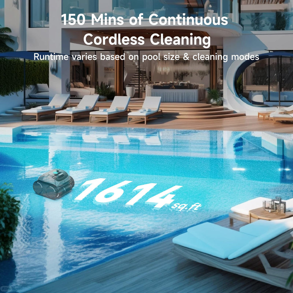 WYBOT C1 Cordless Robotic Pool Vacuum for Inground Pools, Above Ground Pool Cleaner 4-in-1 Wall & Waterline Cleaning Up to 1,614sq.ft, 150mins Smart Navigation, App Support