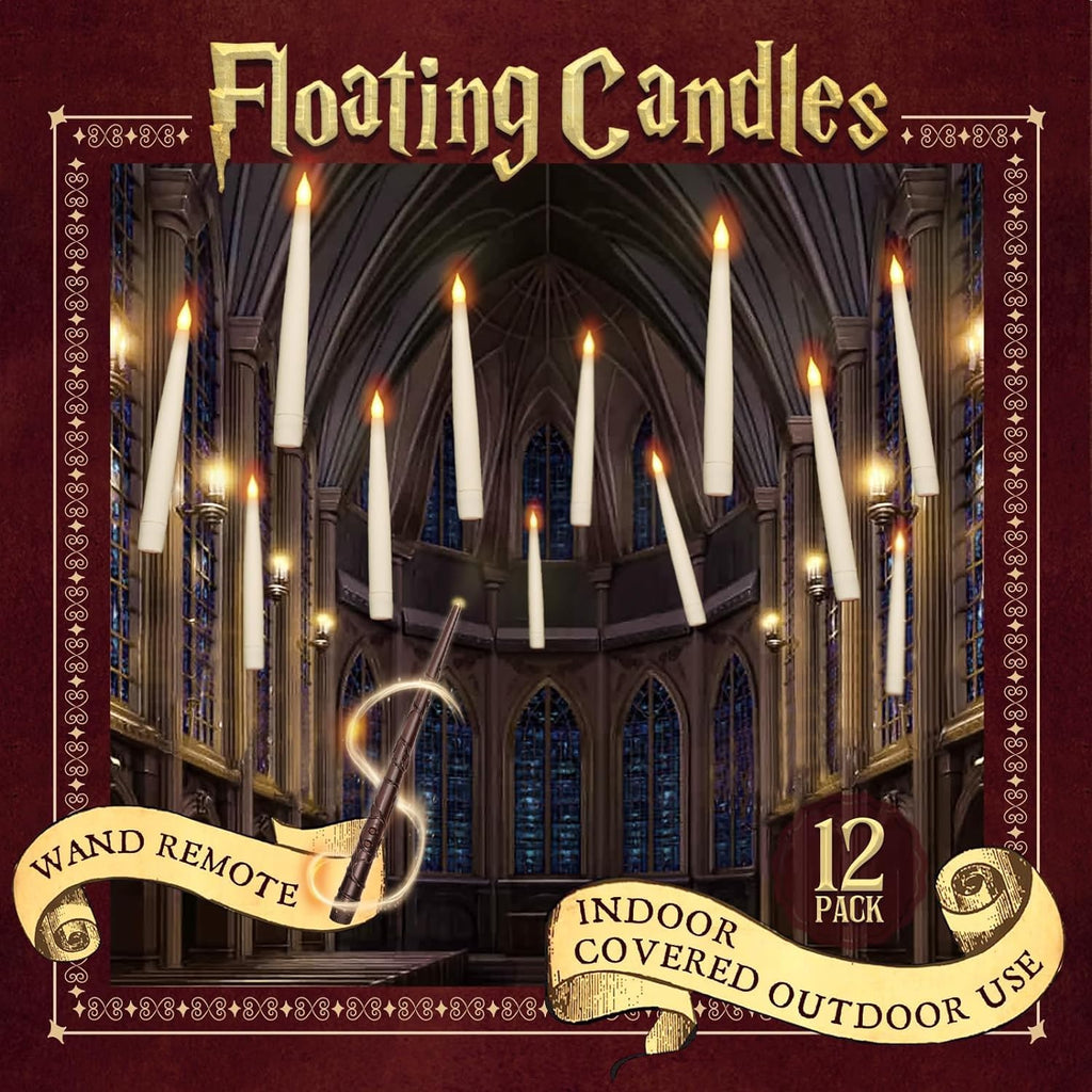 ORIENTAL CHERRY Christmas Decorations - Floating LED Candles with Wand Remote Control - Witch Wizard Halloween Decor for Indoor Home Room Classroom Bedroom Birthday Party