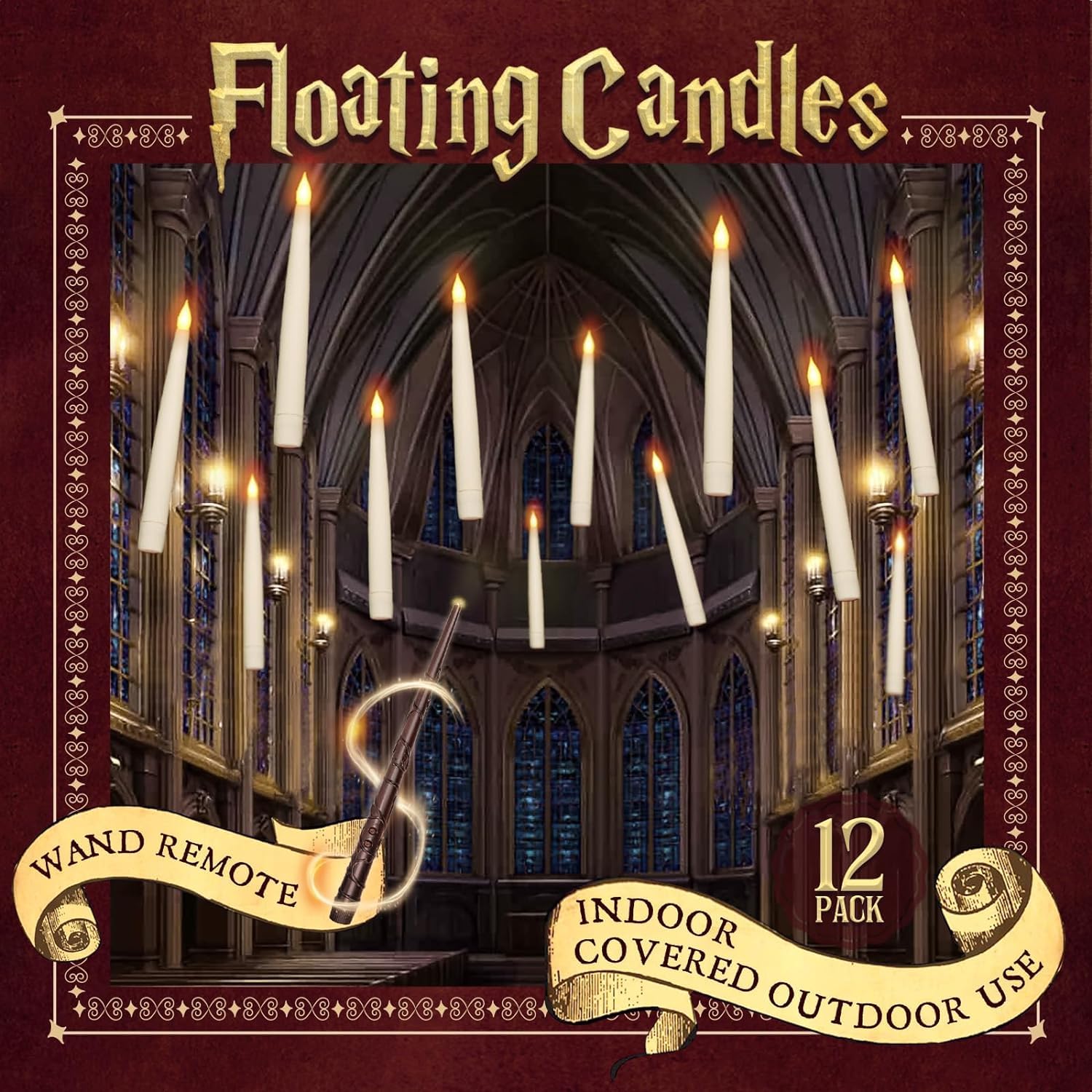 ORIENTAL CHERRY Christmas Decorations - Floating LED Candles with Wand Remote Control - Witch Wizard Halloween Decor for Indoor Home Room Classroom Bedroom Birthday Party