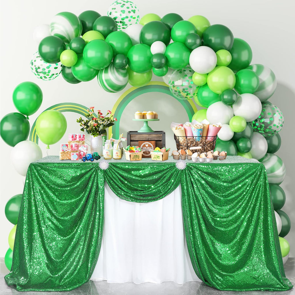Green Tablecloth Christmas Green Sparkle Tablecloth 8.5ft Sequin Table Cloth Shimmer Fabric for Bridal Baby Shower Decorative St. Patrick's Day Buffet Parties,60x102inch