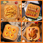 200PCS Air Fryer Liners Disposable: Square 7.9 Inch Non-Stick Airfryer Paper Liners - Food Grade Parchment Paper for 5 6 7 8 QT Air Fryer Baking and Roasting - Waterproof and OilProof (9 Inch on Top)