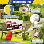 4 Reusable Fly Traps Outdoor Hanging with Bait Refill, Gnat Trap Killer Jar for House, Bug & Insect, Fruit Fly Repellent Patio, Fly Catcher for Stable