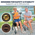 Vive Mobility Upright Walker with Seat, for Seniors, Women - Stand Up Rollator, Arm Rests, Heavy Duty, Folding Medical Aid Scooter for Elderly, Seniors - Walking Foldable Assist (Blue, Black Bag)