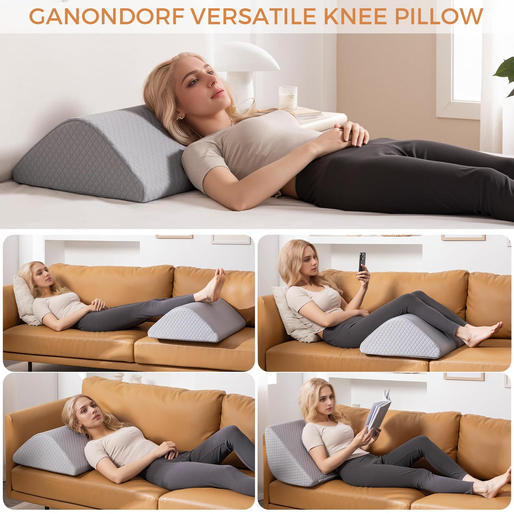 Knee Wedge Pillow 8'' for Post-Surgery Recovery - Leg Elevation Support for Sleep Position, Alleviating Lower Back & Hip Pain Enhancing Circulation in Ankles Legs Triangle Pillow with Removable Cover