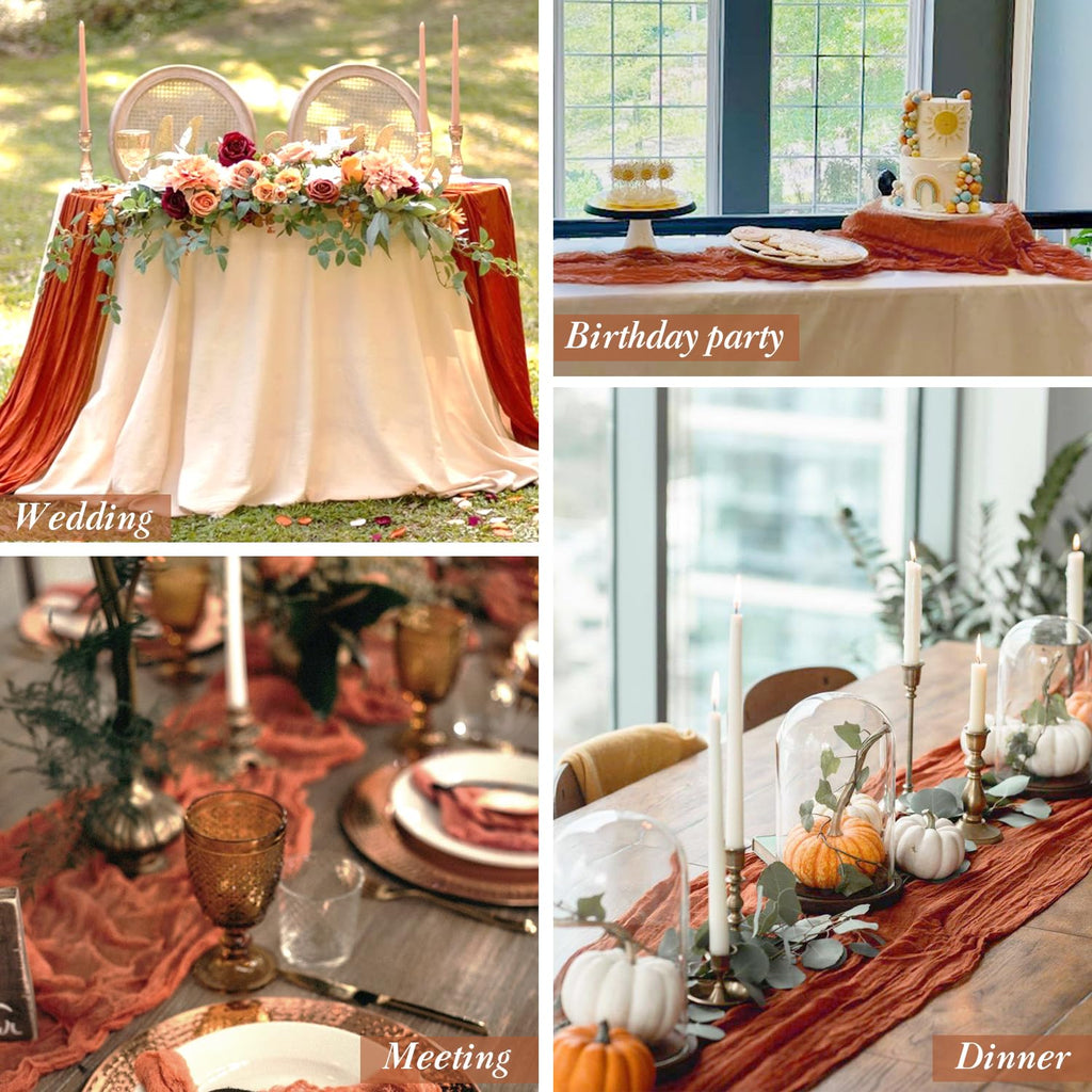 6 Pieces Terracotta Cheesecloth Table Runner 10ft, Rustic Burnt Orange Gauze Cheese Cloth for Boho Wedding Decor Bridal Shower Engagement Thanksgiving Christmas Table Runner