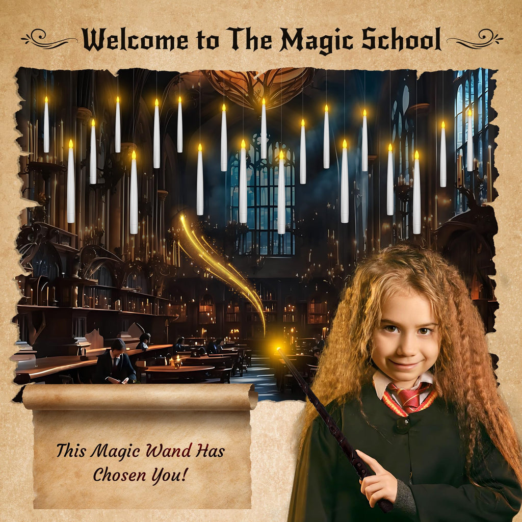 Halloween Decor Floating Candles With Wand, 20pcs Magic Hanging Candles With Remote,6.9IN Flameless Taper Led Candles Battery Operated Floating Window Candles,Decor for Christmas/Wedding/Halloween