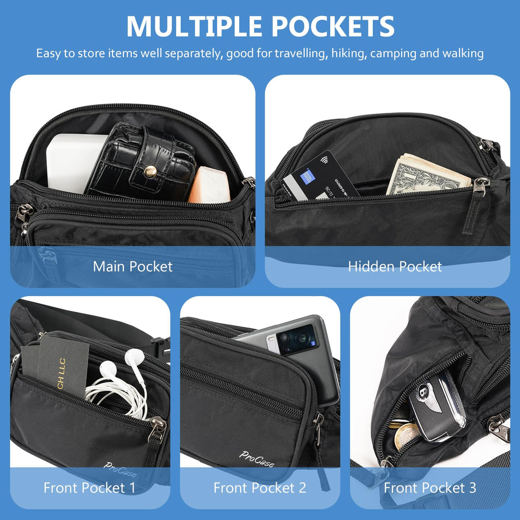 Fanny Pack Waist Packs for Men Women, Waist Bag Hip Pack for Travel Hiking Running Outdoor Sports -Black, Medium
