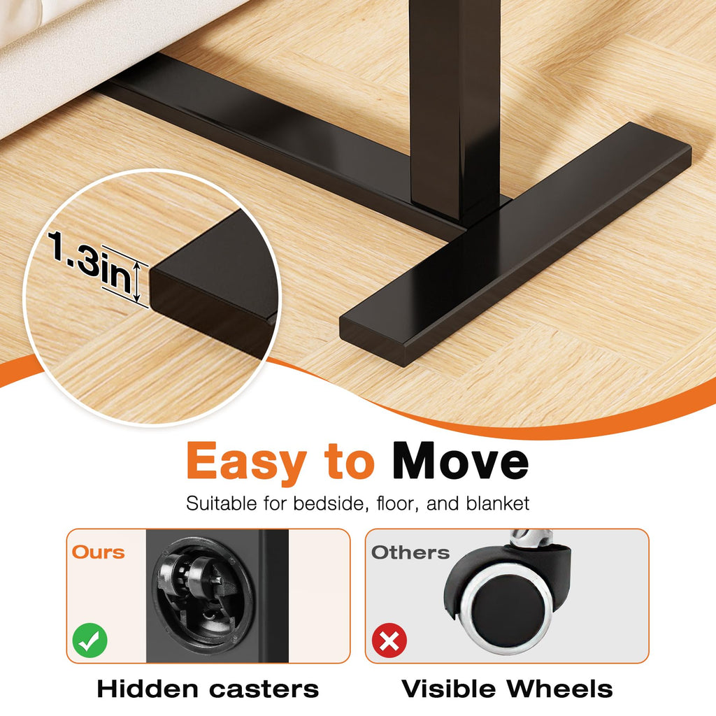 Sweetcrispy Overbed Bedside Table, Mobile Standing Desk Adjustable Height, Small Rolling Laptop Computer with Wheels, Tiltable Desktop with Tray for Hospital Office Bedroom Sofa Teachers, Black