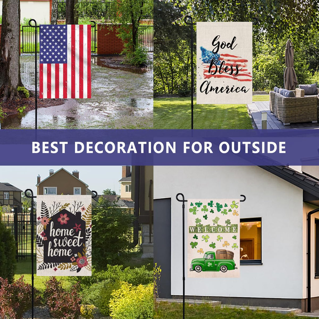 YEAHOME 2PC Garden Flag Stand Holder, Metal Premium Yard Flag Holder Weather-Proof, Powder-Coated Flagpole, Christmas Garden Flag, Winter Garden Flag, American Flag, Outdoor Garden Decor Decoration