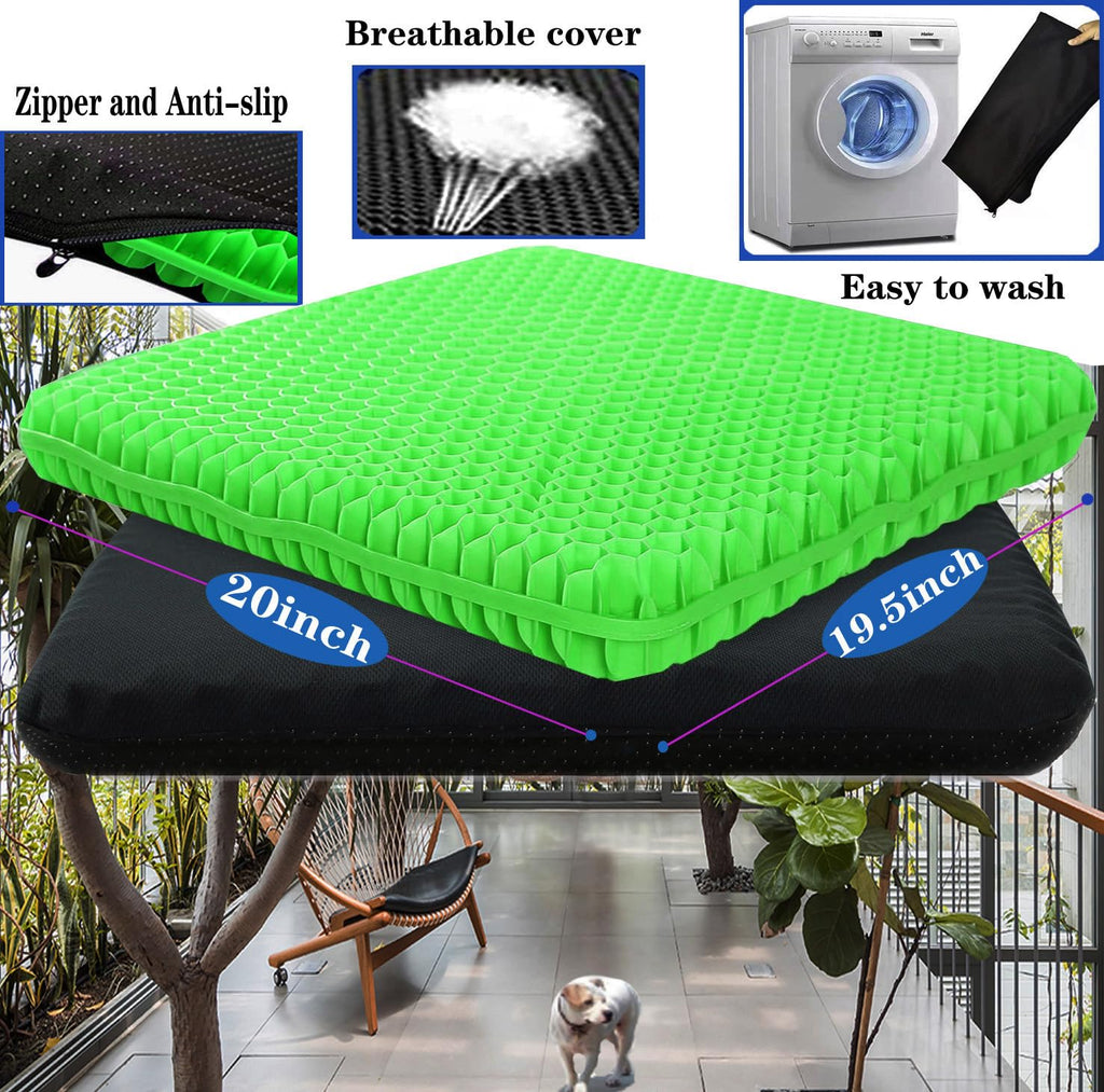 Plus Size Gel Seat Cushion for Long Sitting, Extra Large and Thick Seat Cushion, Back, Hip, Sciatica, Tailbone Pain Relief Cushion for Office Chairs, Wheelchairs, Cars, Stadium. (Grass Green)
