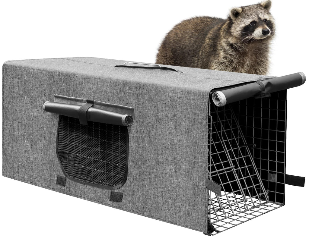 Animal Trap Cage Cover, Trap Cage Cover with Mesh Window for 1-2 Door Humane Animal Trap Cage 32 x 10 x 12inch, Cage not Included (Grey)