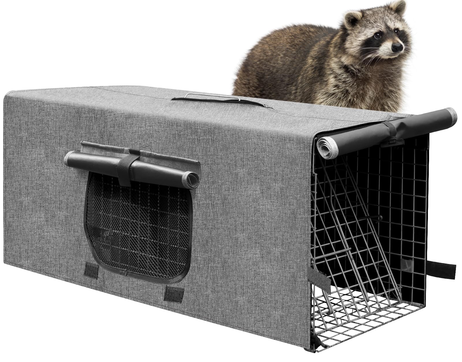 Animal Trap Cage Cover, Trap Cage Cover with Mesh Window for 1-2 Door Humane Animal Trap Cage 32 x 10 x 12inch, Cage not Included (Grey)