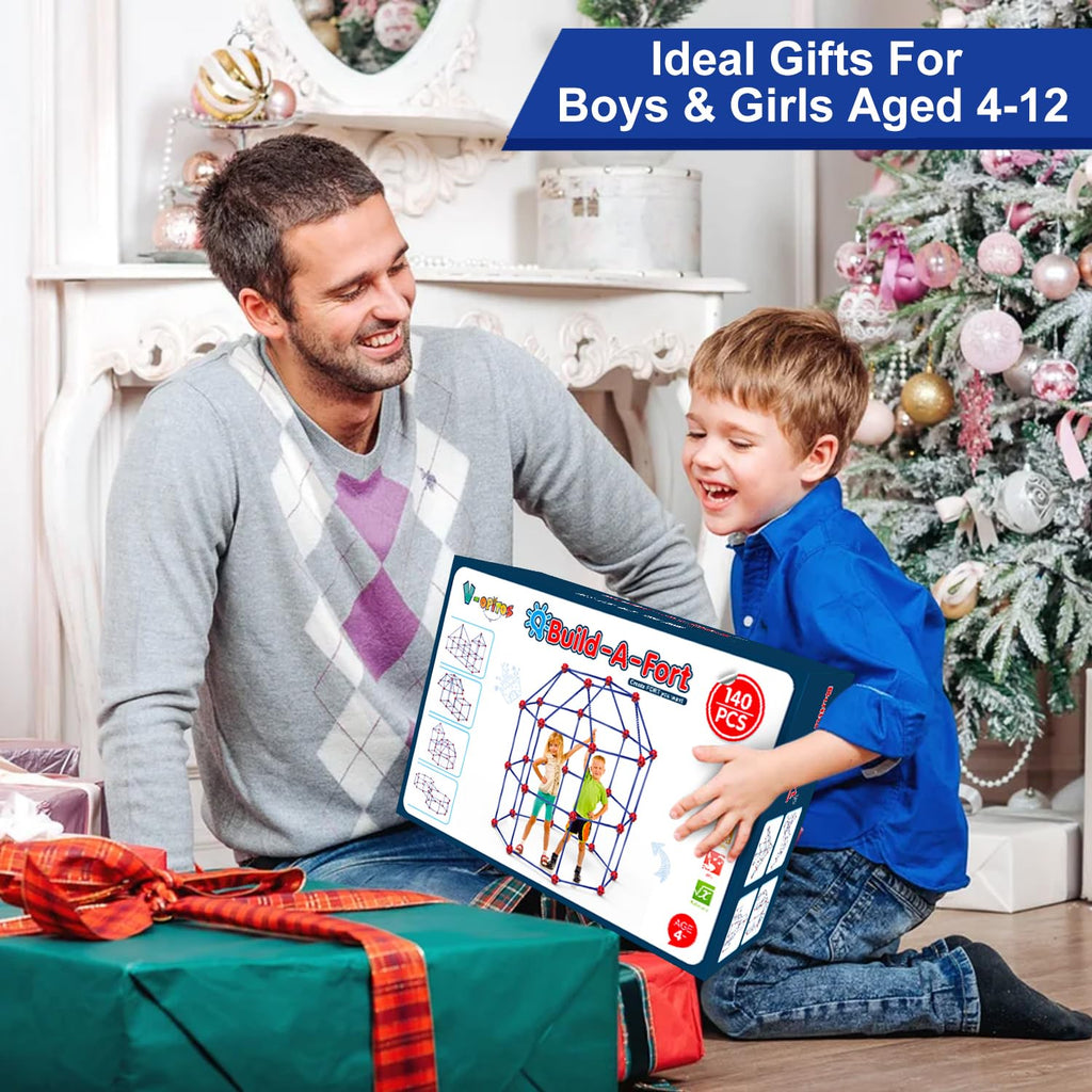 Fort Building Kits for Kids, 140 Pcs Creative STEM Construction Toys for Indoor & Outdoors Activity, Christmas, Birthday Gifts for Boys & Girls Age 4 5 6 7 8 9 10 11 12 Years Old