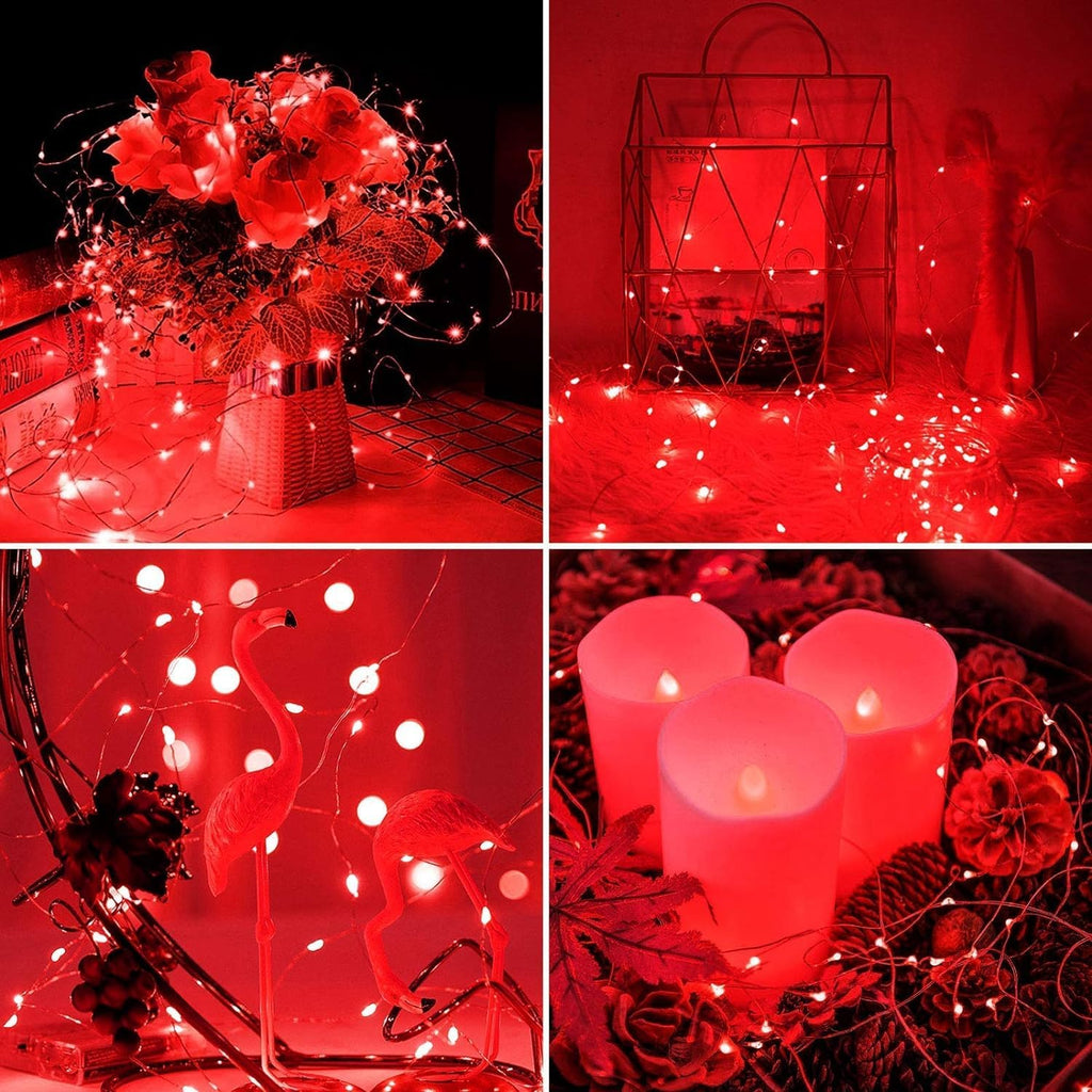 JMEXSUSS 4 Pack 50 LED Red Fairy Lights Battery Operated, 16.1ft Mini Halloween Fairy Lights, Red String Lights for Bedroom Wedding Party Christmas Halloween Decorations