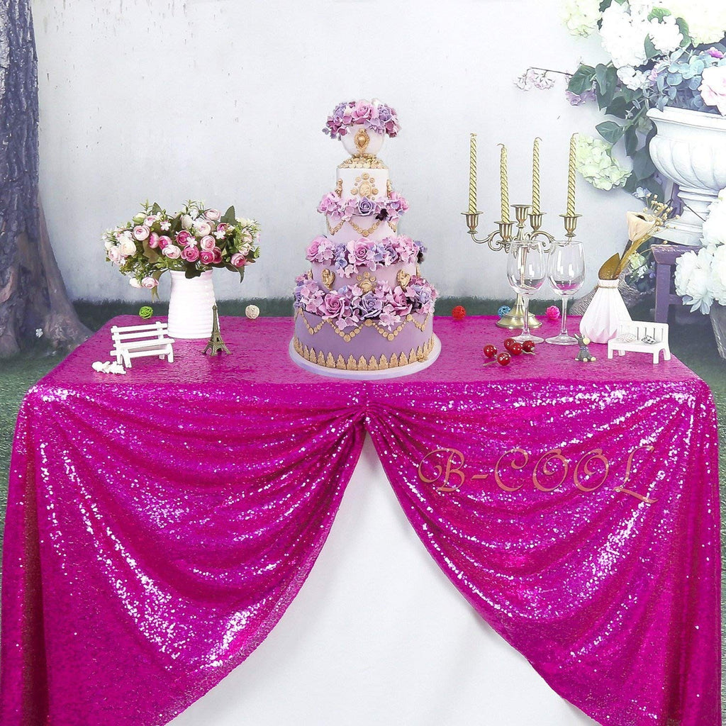 B-COOL 60x102-Inch Rectangle Fuchsia Sequin Tablecloth Glitter Tablecloth Wedding Party Sequin Tablecloth for Christmas