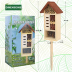 Lulu Home Wooden Insect House with Stake, Hanging & Inserting Two Mount Ways Insect Hotel for Bee, Butterfly, Ladybirds, Beneficial Insect Habitat, Bug Hotel Garden, 19.7 X 3.4 X 5.4 Inch